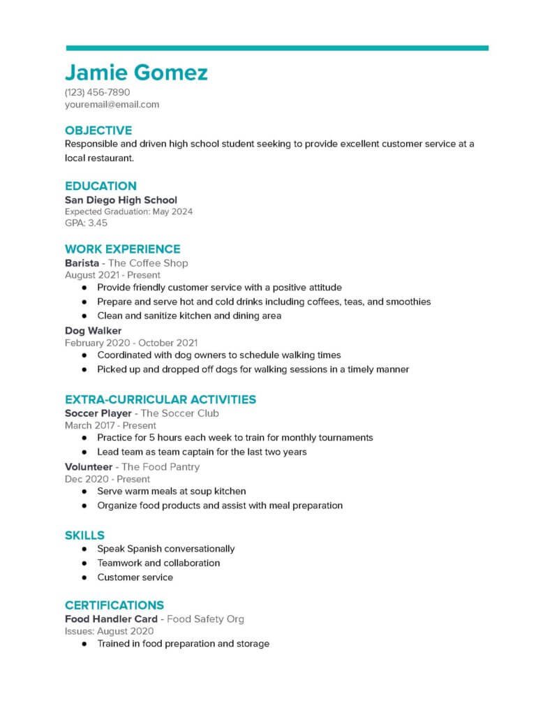 JA Resume Example