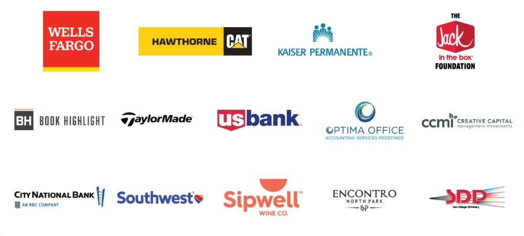 Wells Fargo, Hawthorne, Kaiser, Jack in the Box Foundation, Book Highlight, TaylorMade, US Bank, Optima Office, CCMI, City National Bank, Southwest, Sipwell, Encontro, SD Printers